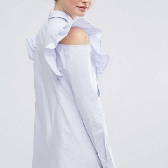 Fashion Union Blue Ruffle Sleeve Cold Shoulder Mini Dress Size 6 Tall NWT - Picture 2 of 7